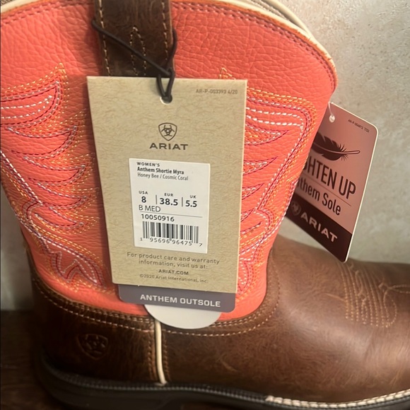 Ariat Women's Heeled Boots - Coral & Brown Cowgirl Boots - Picture 4 of 9